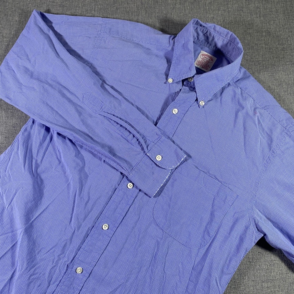 Brooks Brothers Mens 14 1/2-4 Dress Shirt Blue White Checkered Button Down